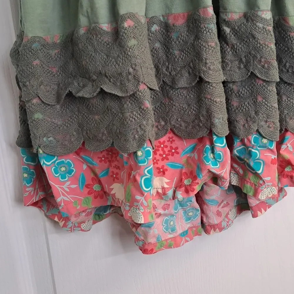 Green and Pink Kids Lace Detail Peaceful Plains Dress